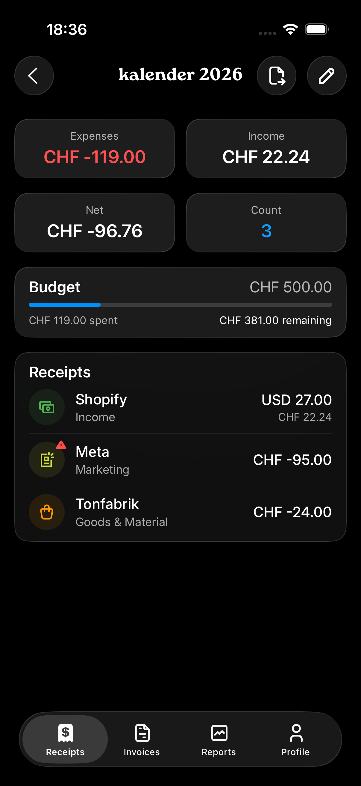 Project detail in dark mode