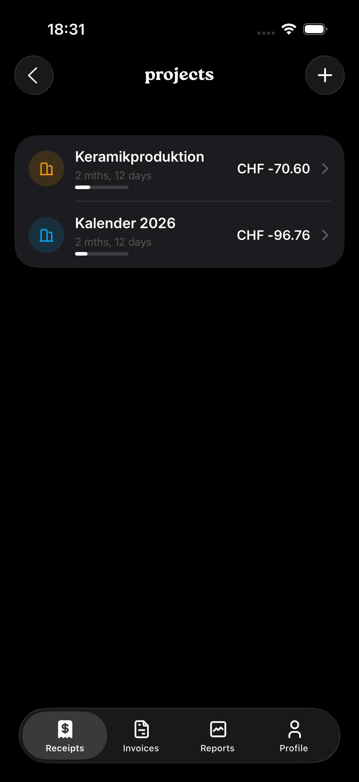 Projects in dark mode